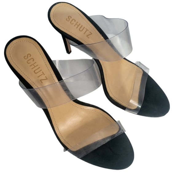Schutz Ariella Clear Strap Slide Sandals Black 7 - Picture 5 of 6